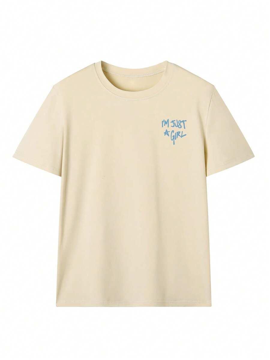 BEŻOWY T-SHIRT NAPIS I'm Just Girl