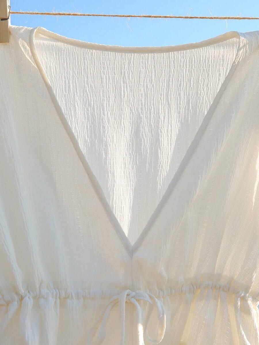 KREMOWA BLUZKA V-NECK
