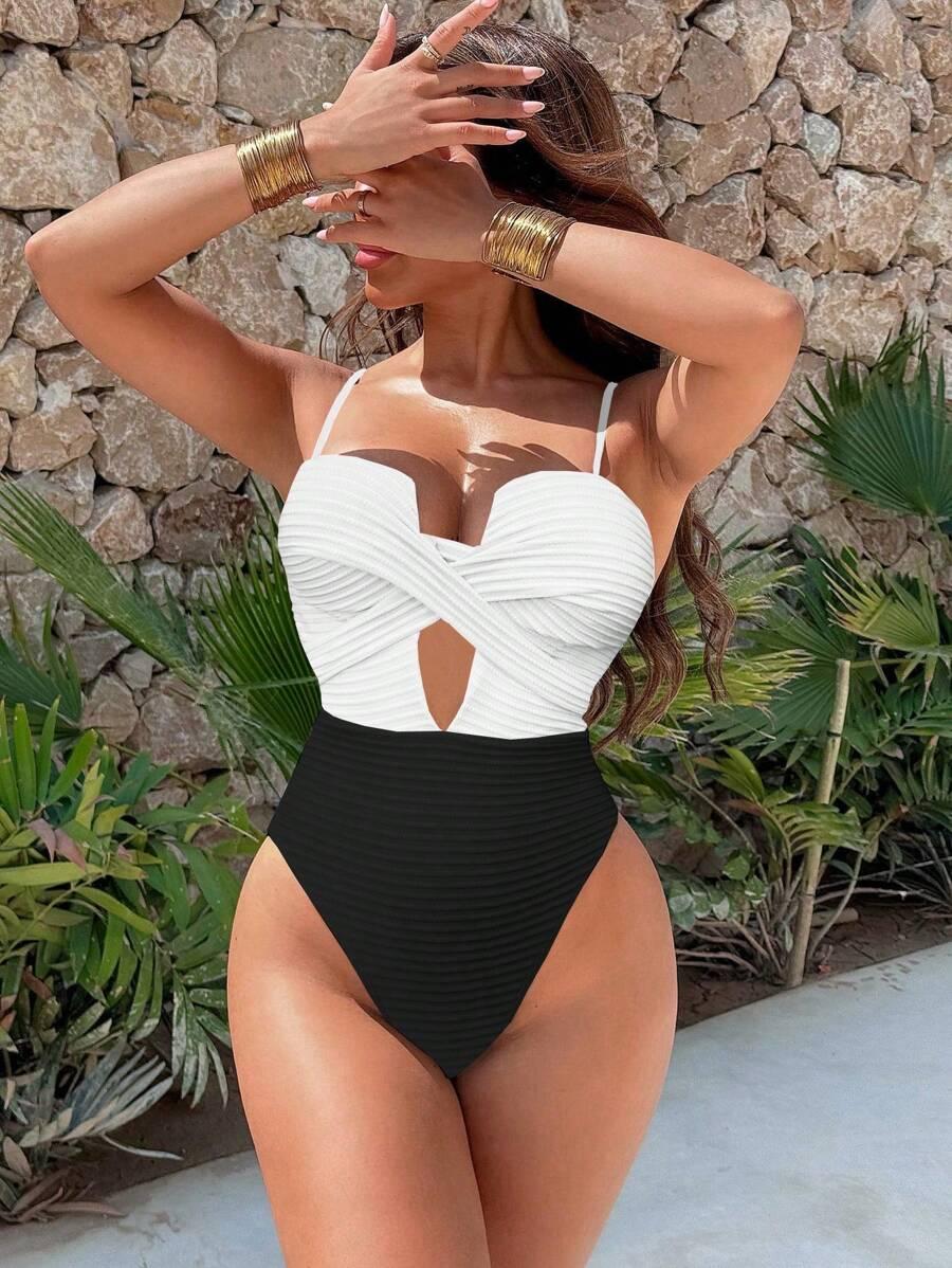 JEDNOCZĘŚCIOWY KOSTIUM KĄPIELOWY KONTRAST