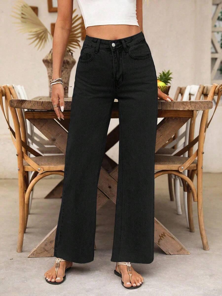 CZARNE SPODNIE JEANS PROSTA NOGAWKA 