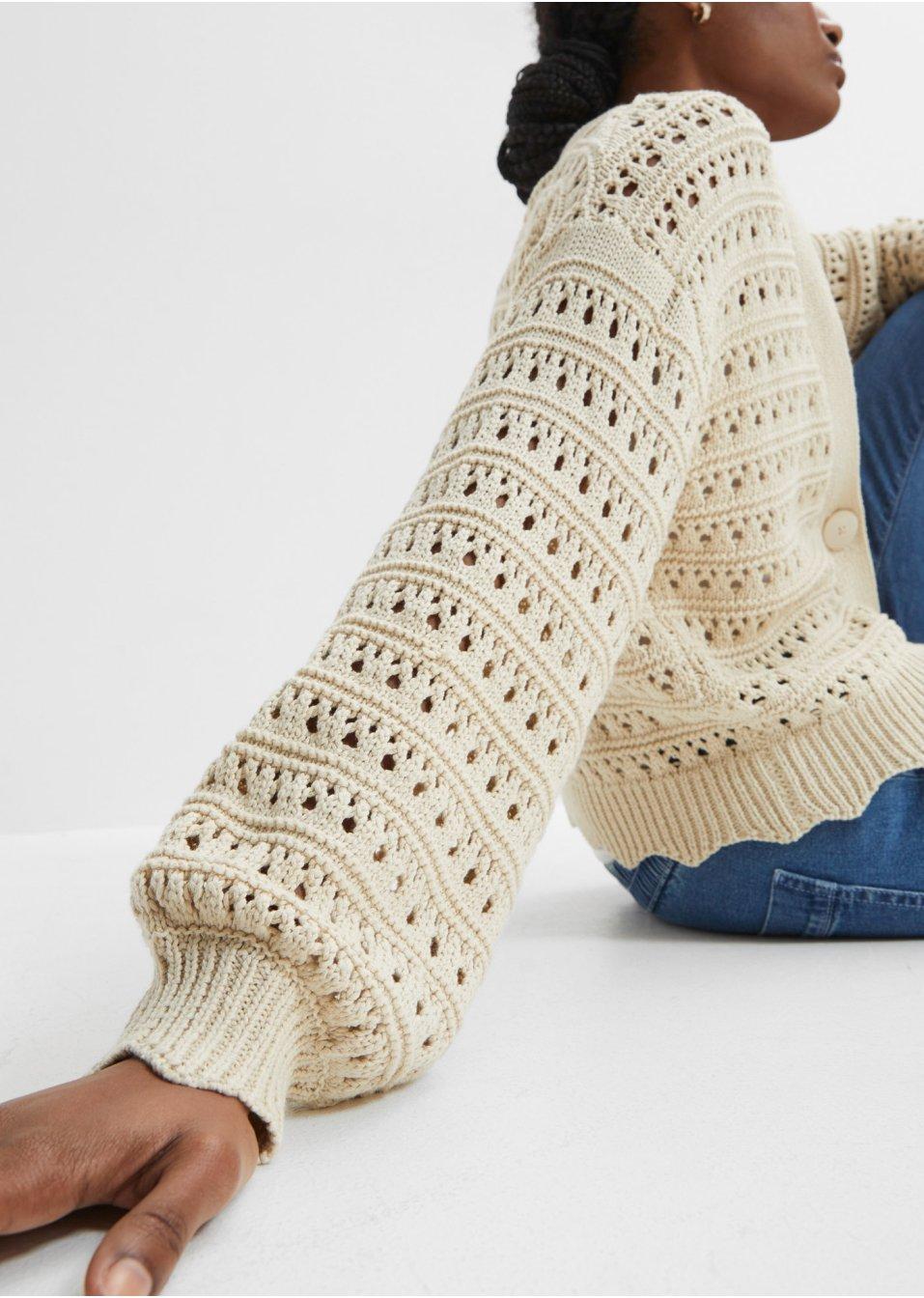 SWETER ROZPINANY AŻUROWY 
