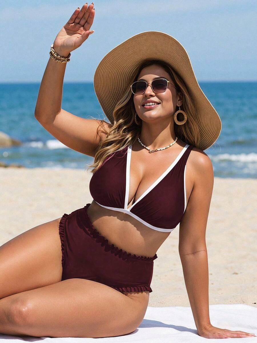 bordowy dół od bikini falbanki