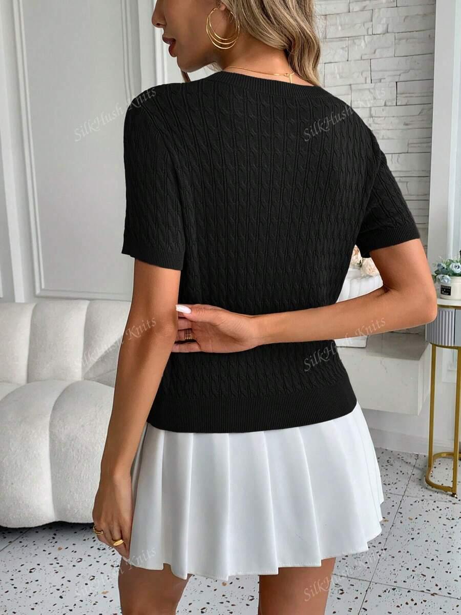 CZARNY DZIANINOWY TOP