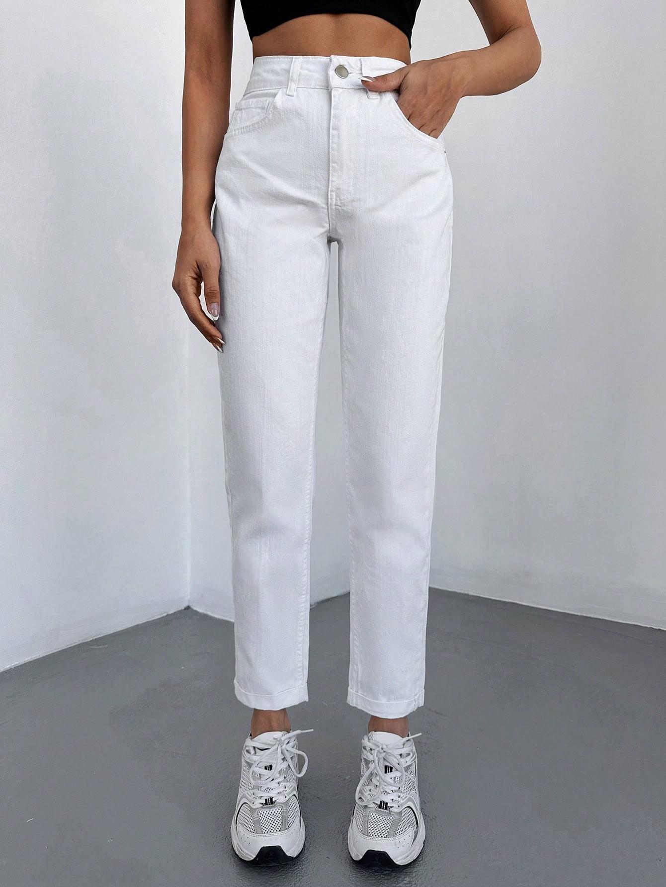 BIAŁE SPODNIE MOM JEANS WYSOKI STAN