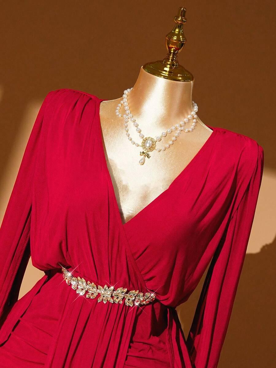 czerwona maxi sukienka v-neck