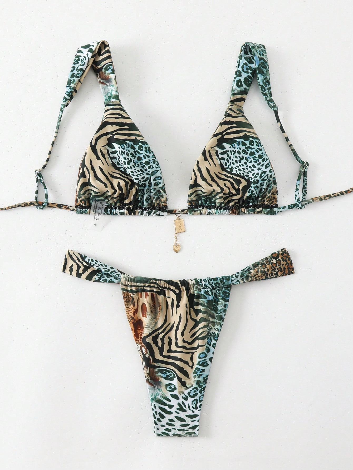 dwuczęściowy kostium kąpielowy bikini animal print