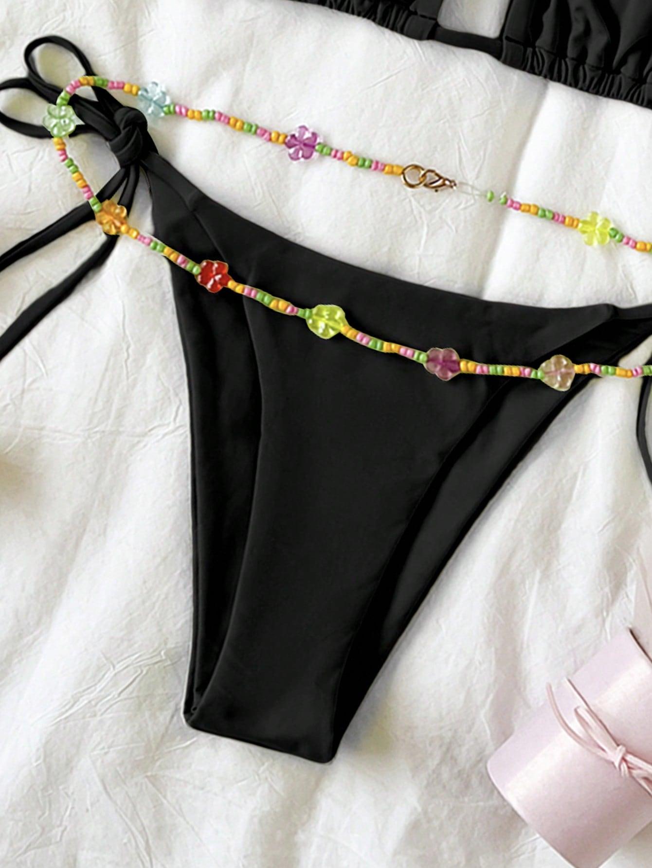 dwuczęściowy kostium bikini komplet koraliki