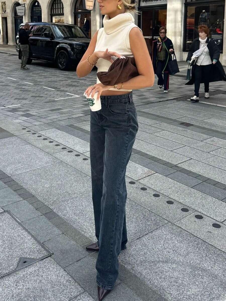 dzianinowy top z golfem