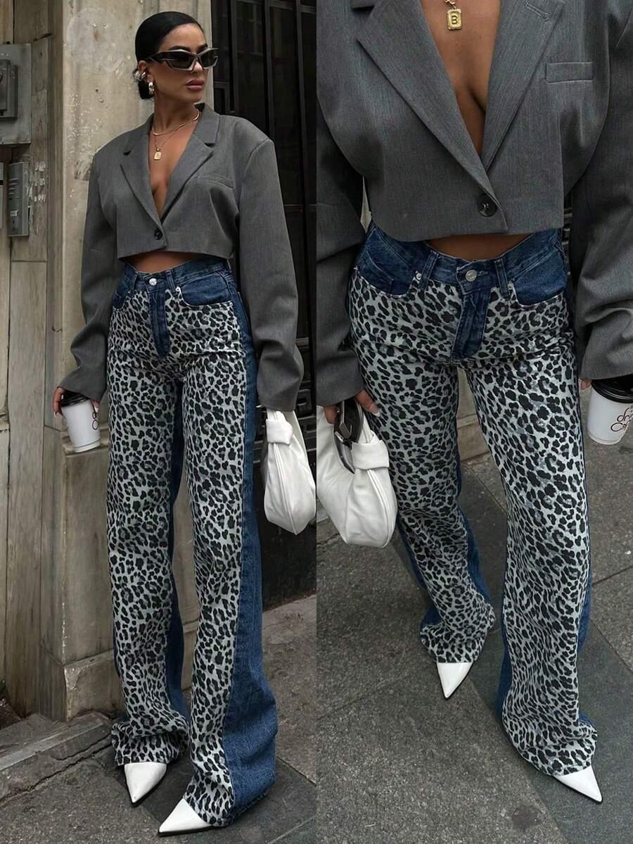 SPODNIE JEANS ANIMAL PRINT 