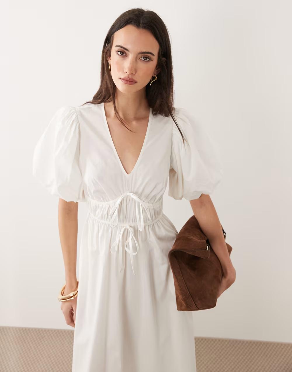 BIAŁA MIDI SUKIENKA V NECK