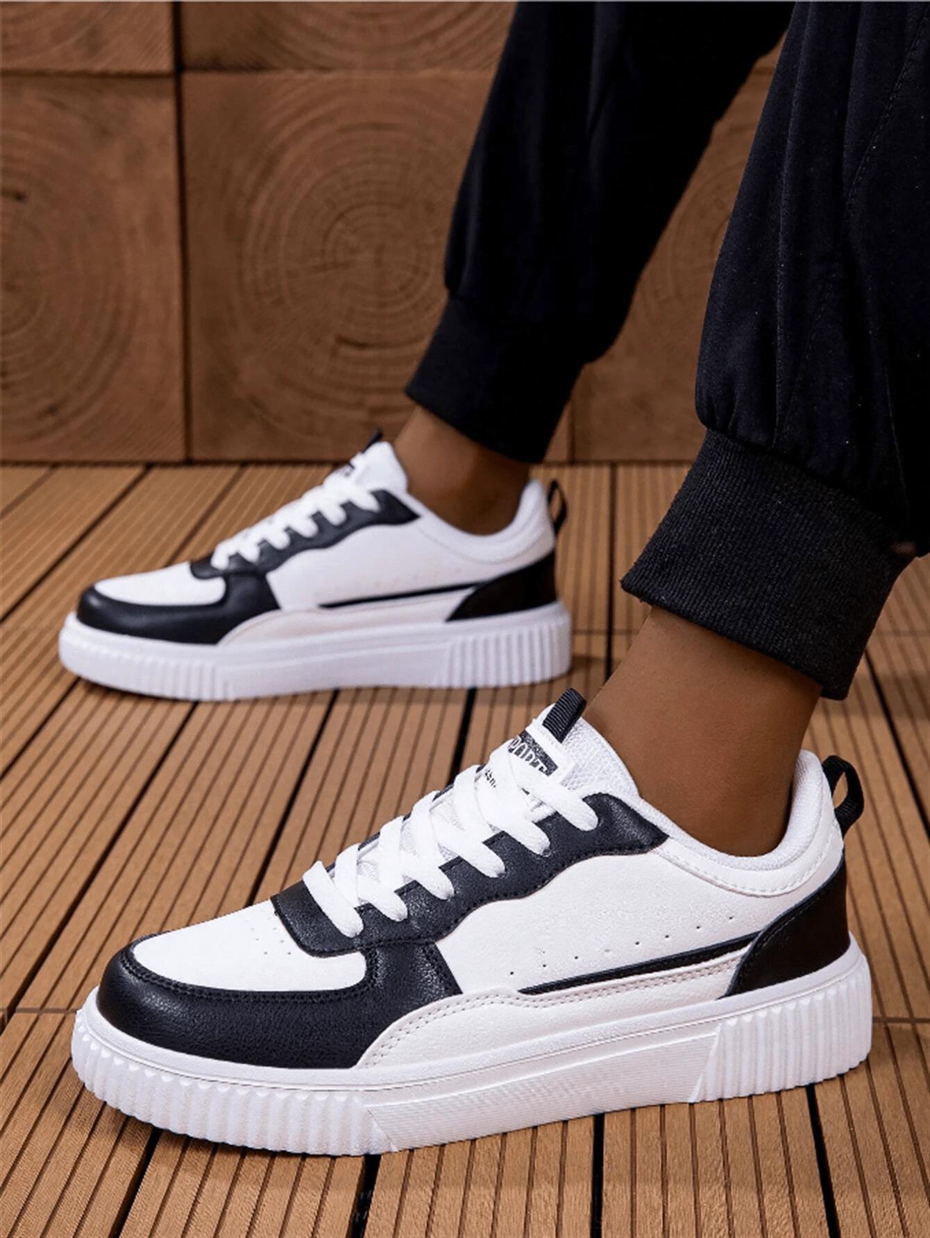 sznurowane buty sportowe kontrast imitacja skóry