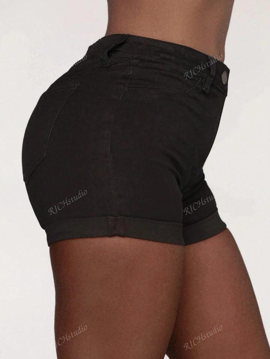 CZARNE KRÓTKIE SPODENKI JEANS