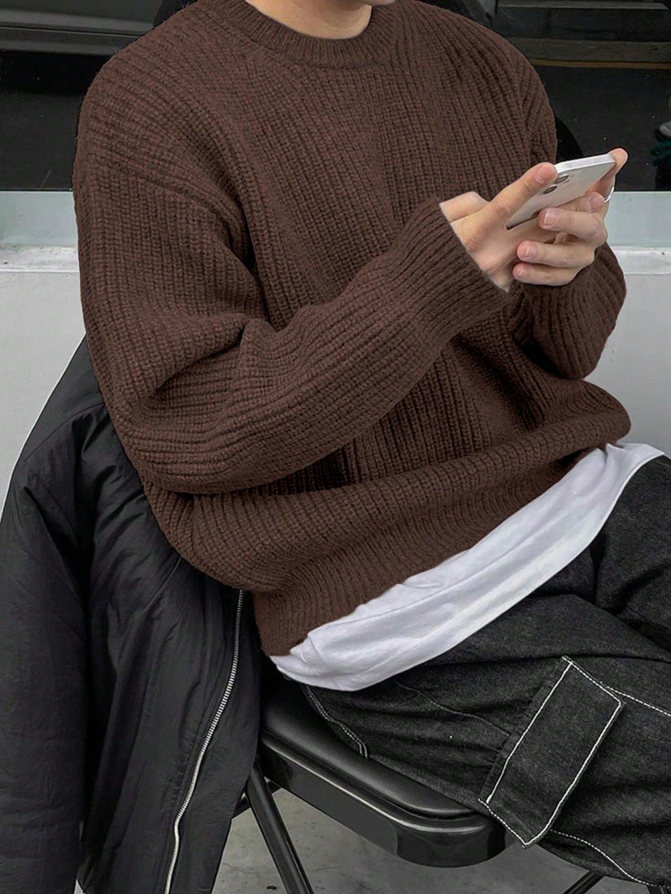 BRĄZOWY SWETER OKRĄGŁY DEKOLT