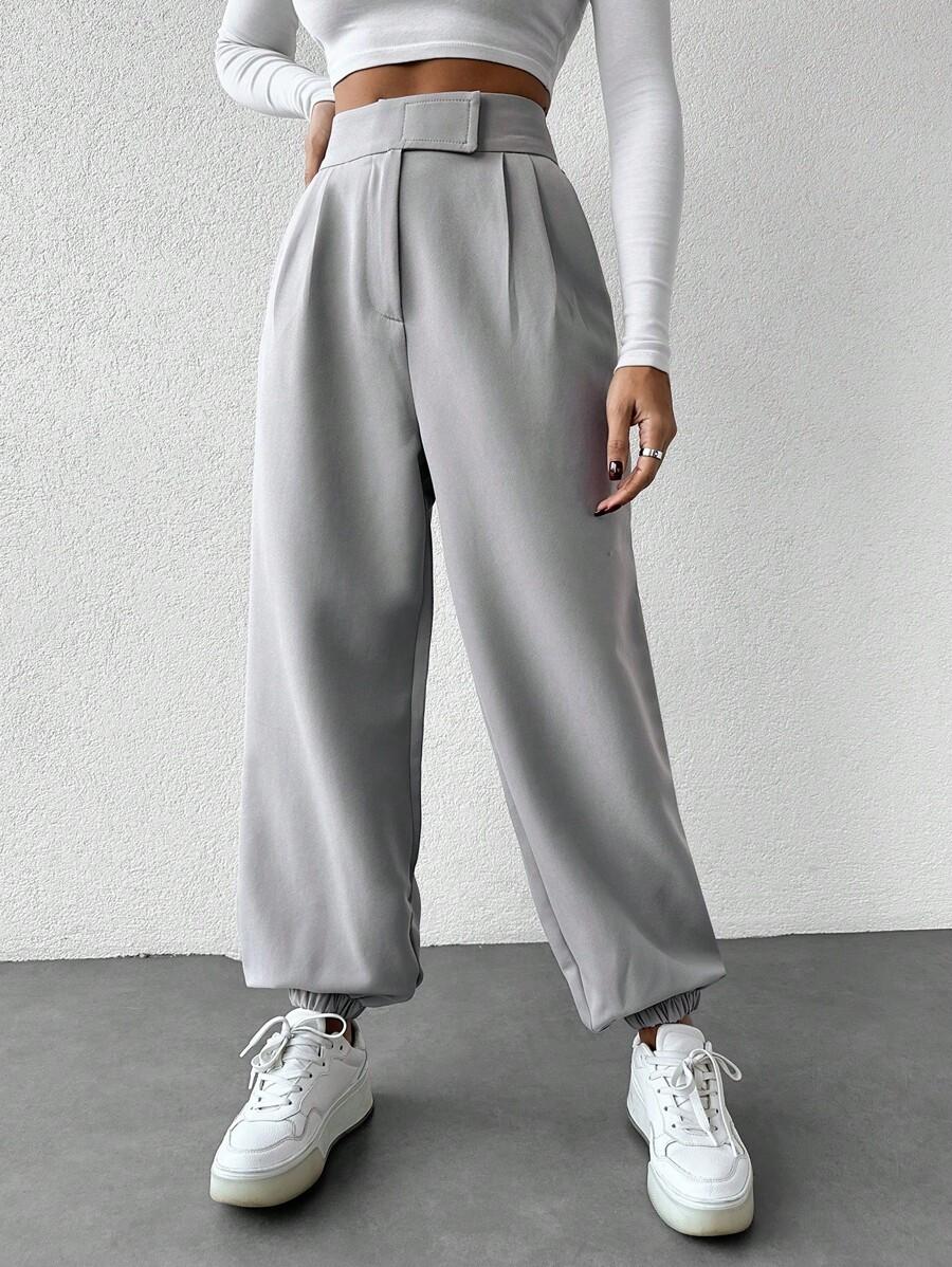 spodnie casual kieszenie wysoki stan