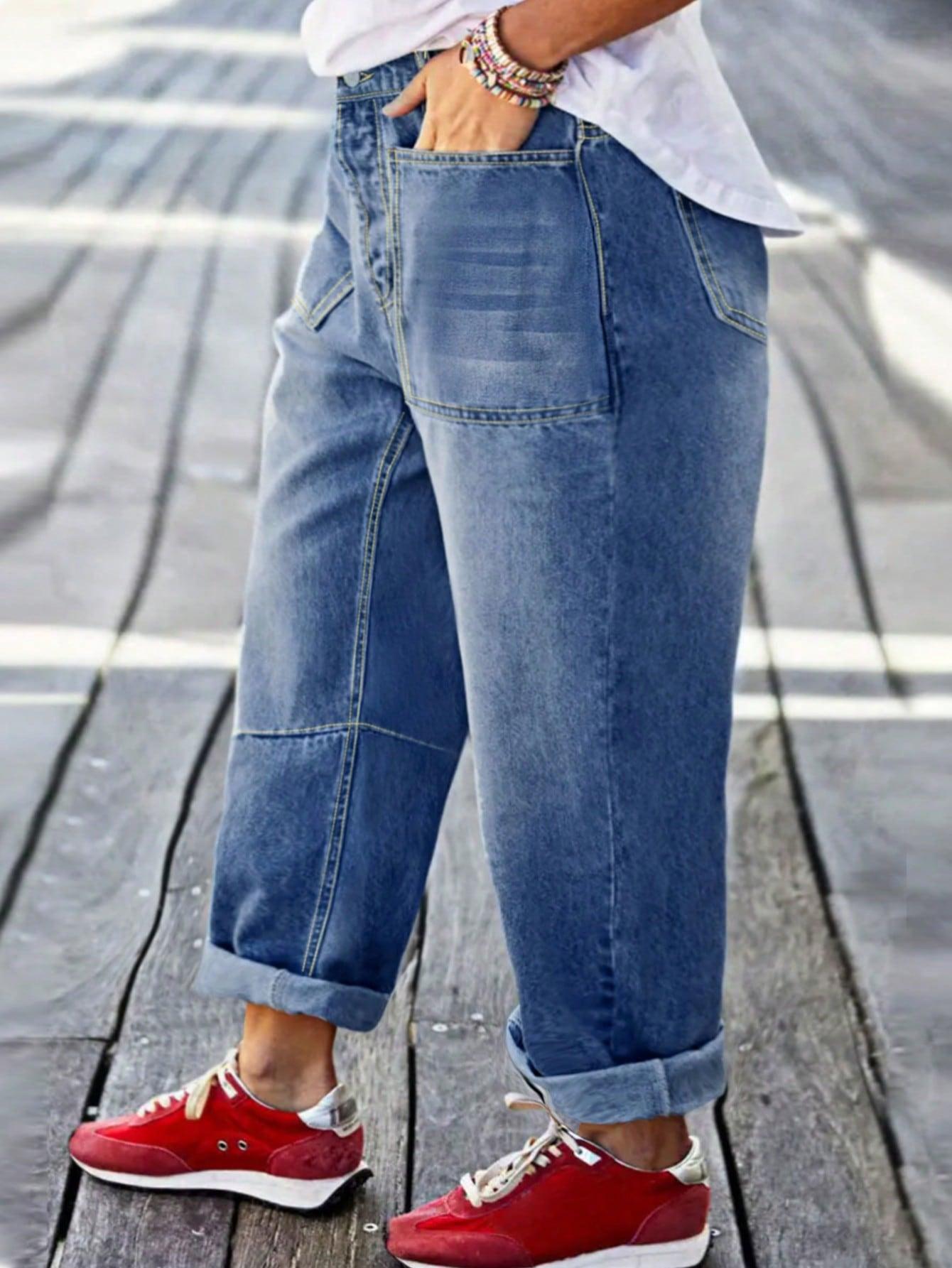 niebieskie jeansy kieszenie 