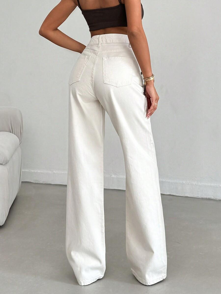 KREMOWE SPODNIE JEANS 