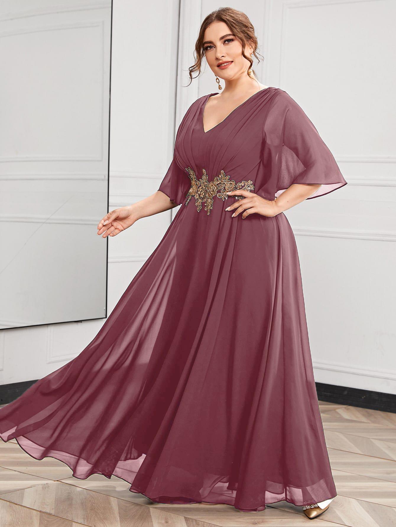 SUKIENKA WIECZOROWA PLUS SIZE MAXI DEKOLT V KRÓTKI RĘKAW