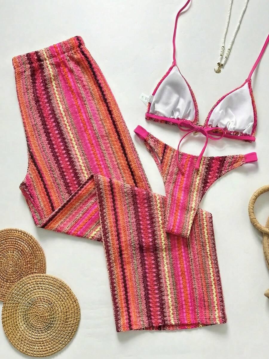 TRZYCZĘŚCIOWY KOMPLET PLAŻOWY BIKINI SPODNIE