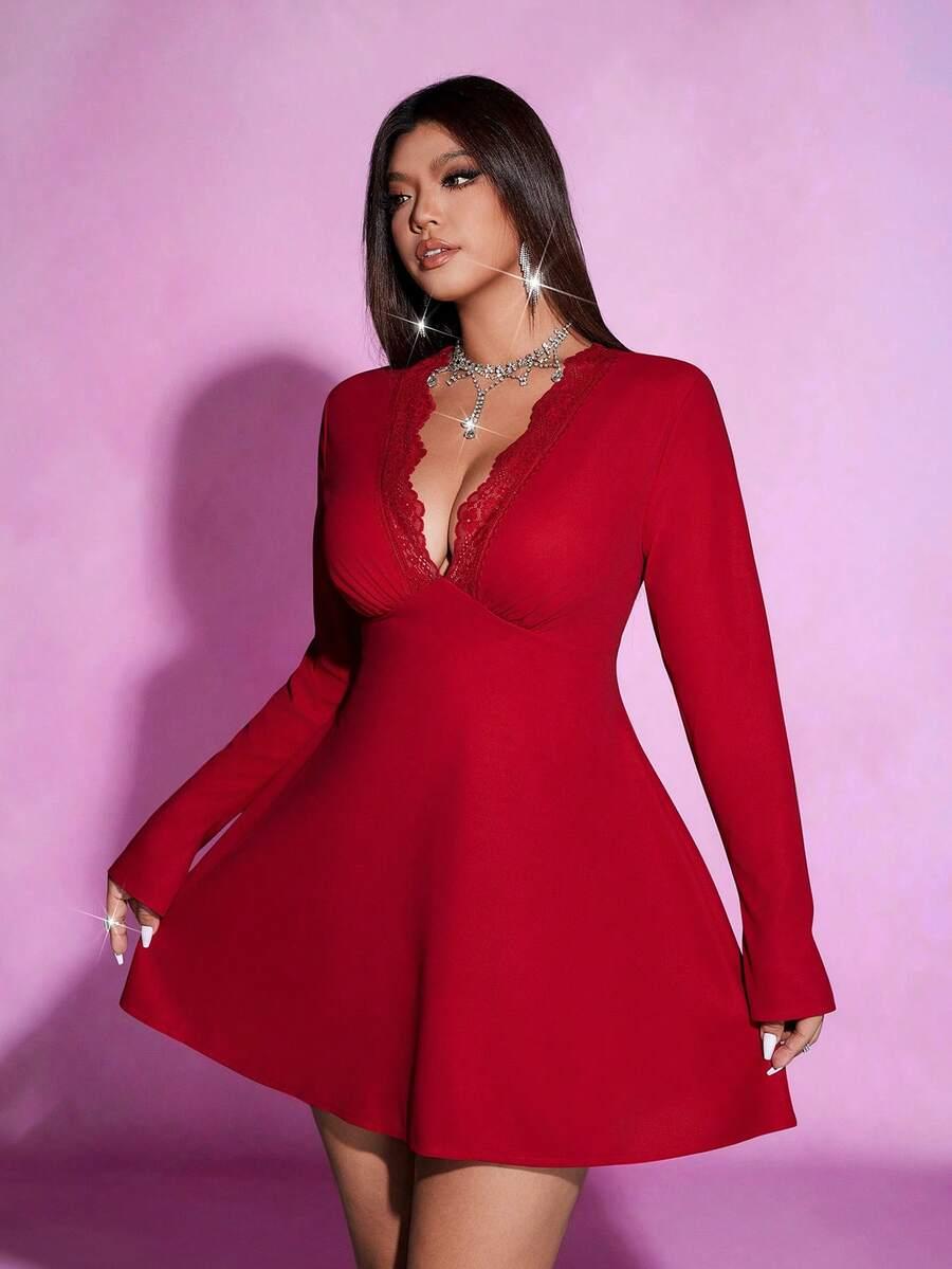 CZERWONA MINI SUKIENKA V-NECK 