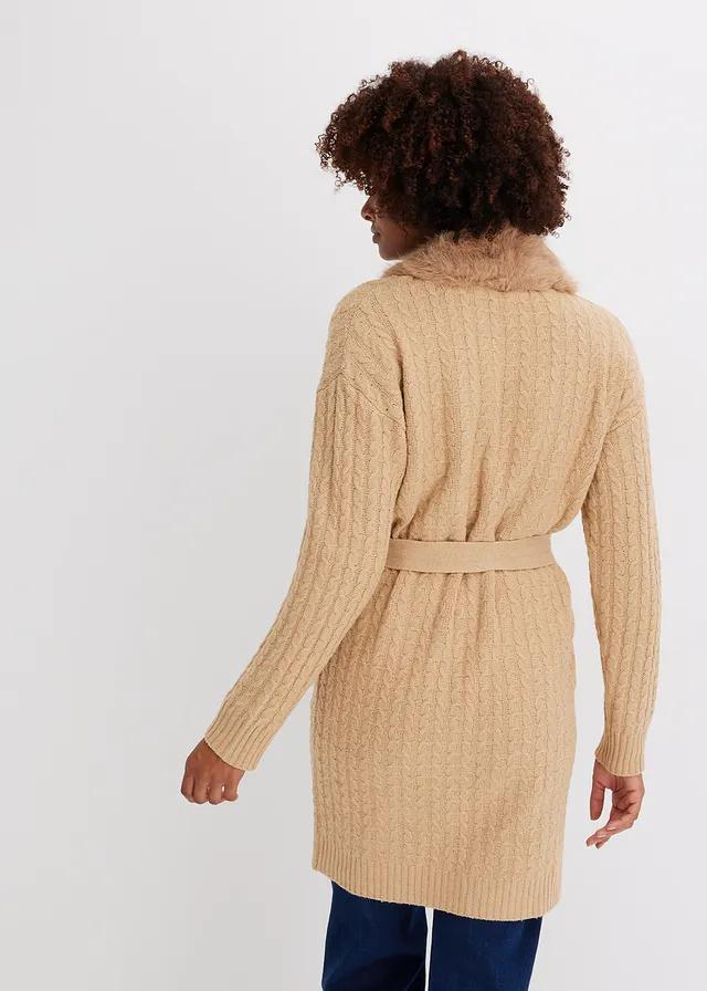 SWETER DZIANINOWY Z WIĄZANIEM 