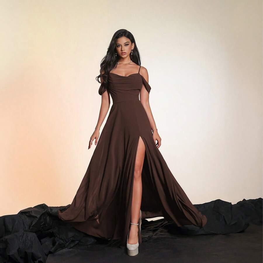 BRĄZOWA MAXI SUKIENKA