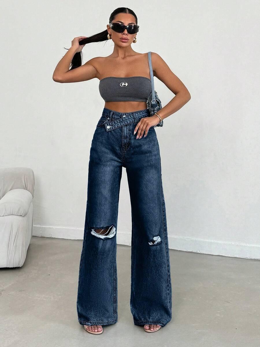 granatowe spodnie jeans 