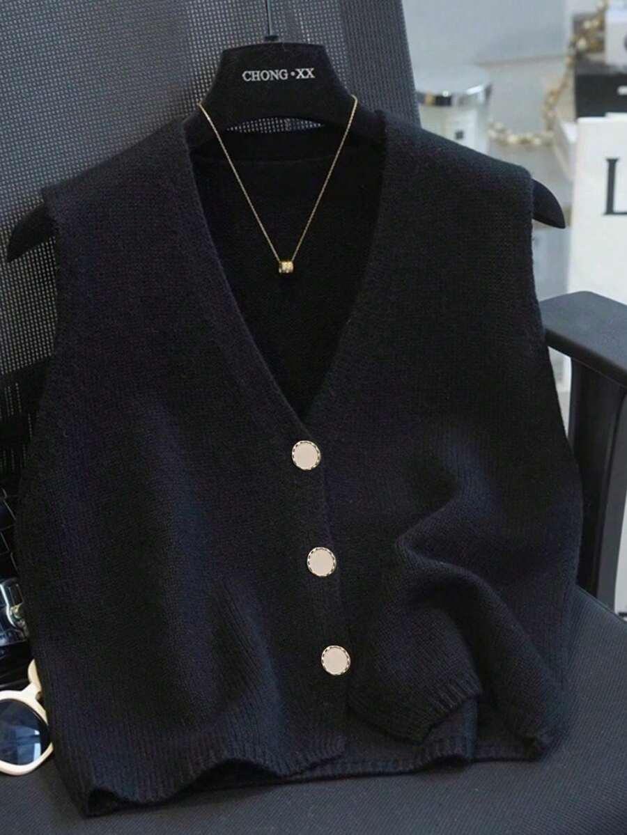 CZARNY SWETER BEZ RĘKAWÓW