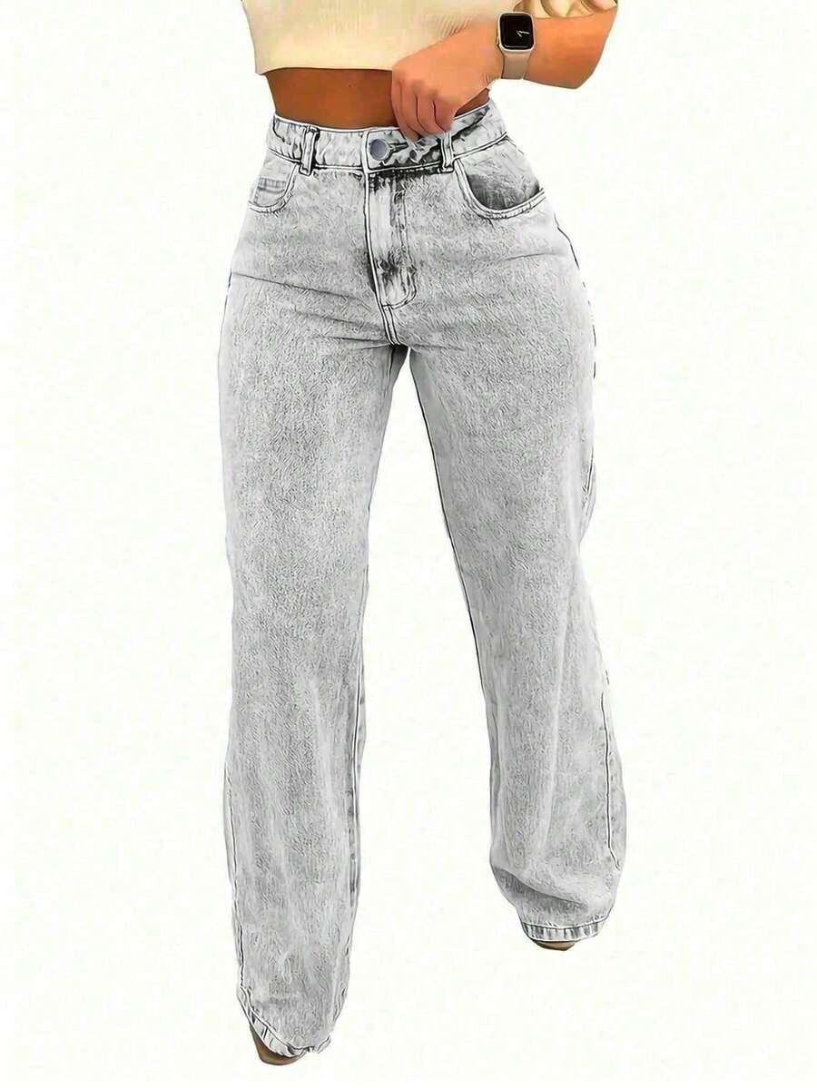 szare spodnie jeans wysoki stan