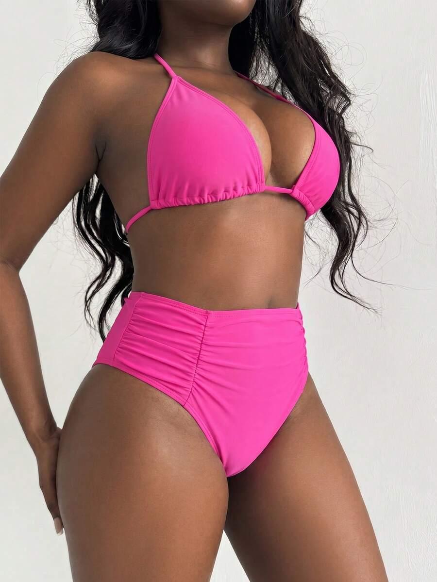 różowy dół od bikini marszczenie