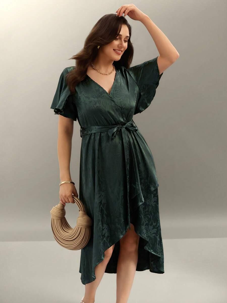 ELEGANCKA MIDI SUKIENKA KOKTAJLOWA Z DEKOLTEM V I WIĄZANIEM