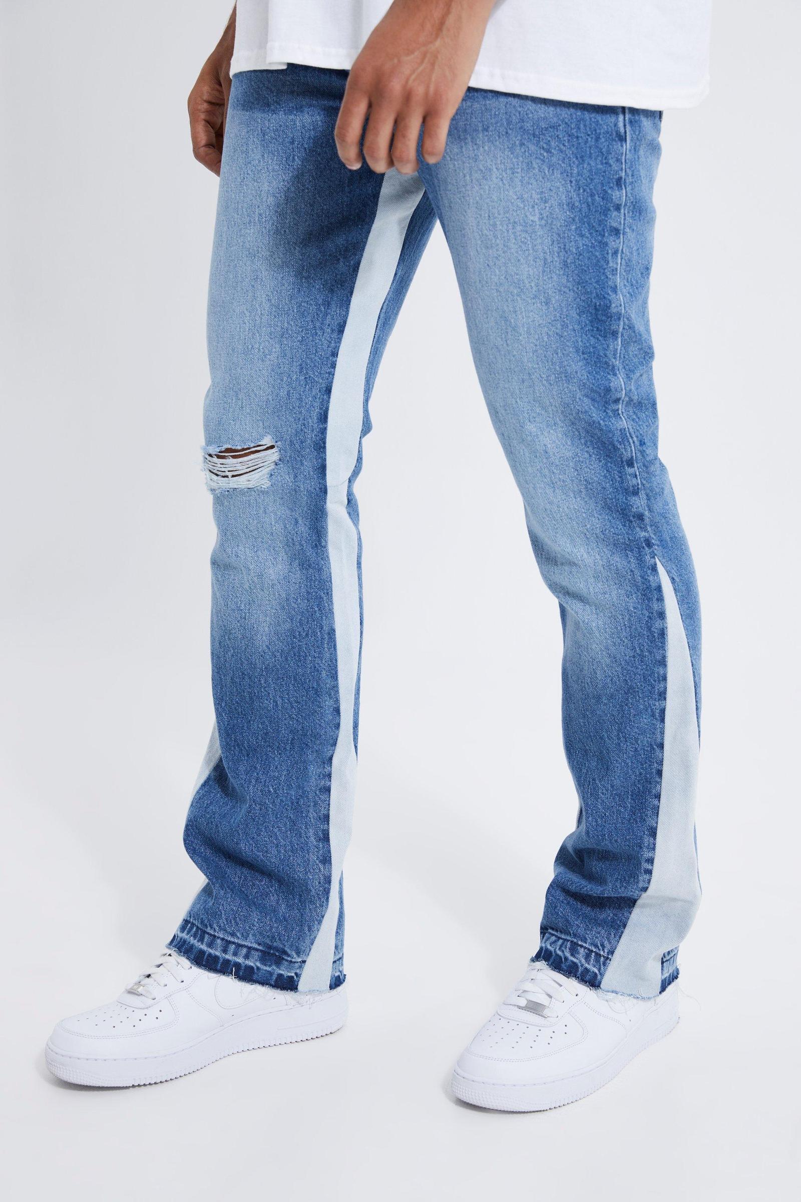 niebieskie spodnie jeans wstawki ripped