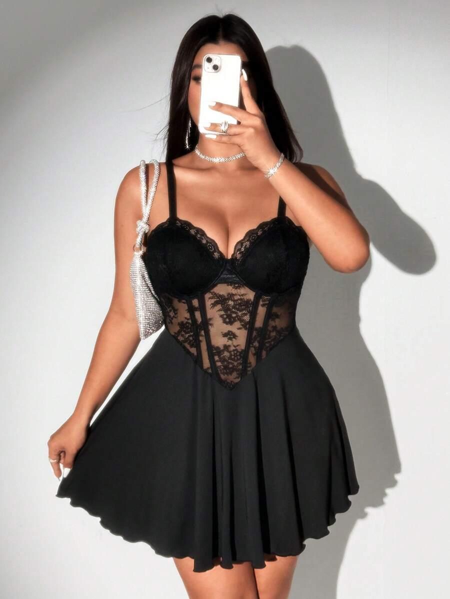 CZARNA MINI SUKIENKA GORSET 