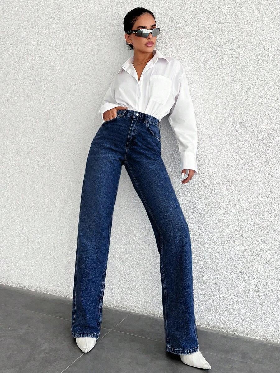 NIEBIESKIE SPODNIE JEANS WYSOKI STAN 