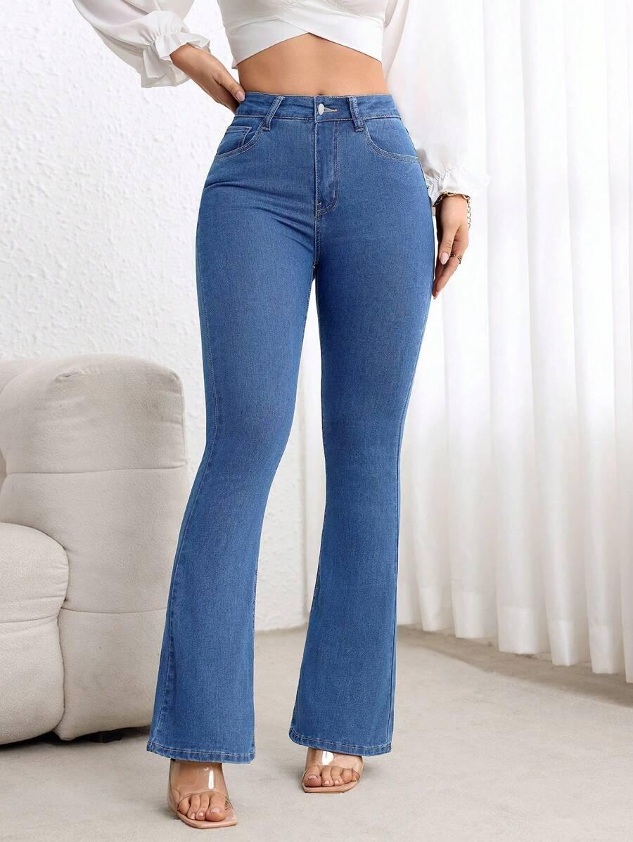 spodnie dzwony jeans wysoki stan