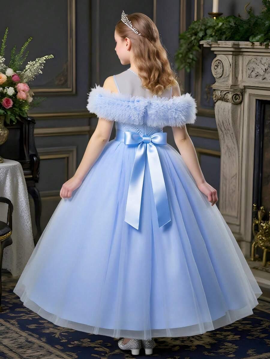 NIEBIESKA ROZKLOSZOWANA SUKIENKA TIUL