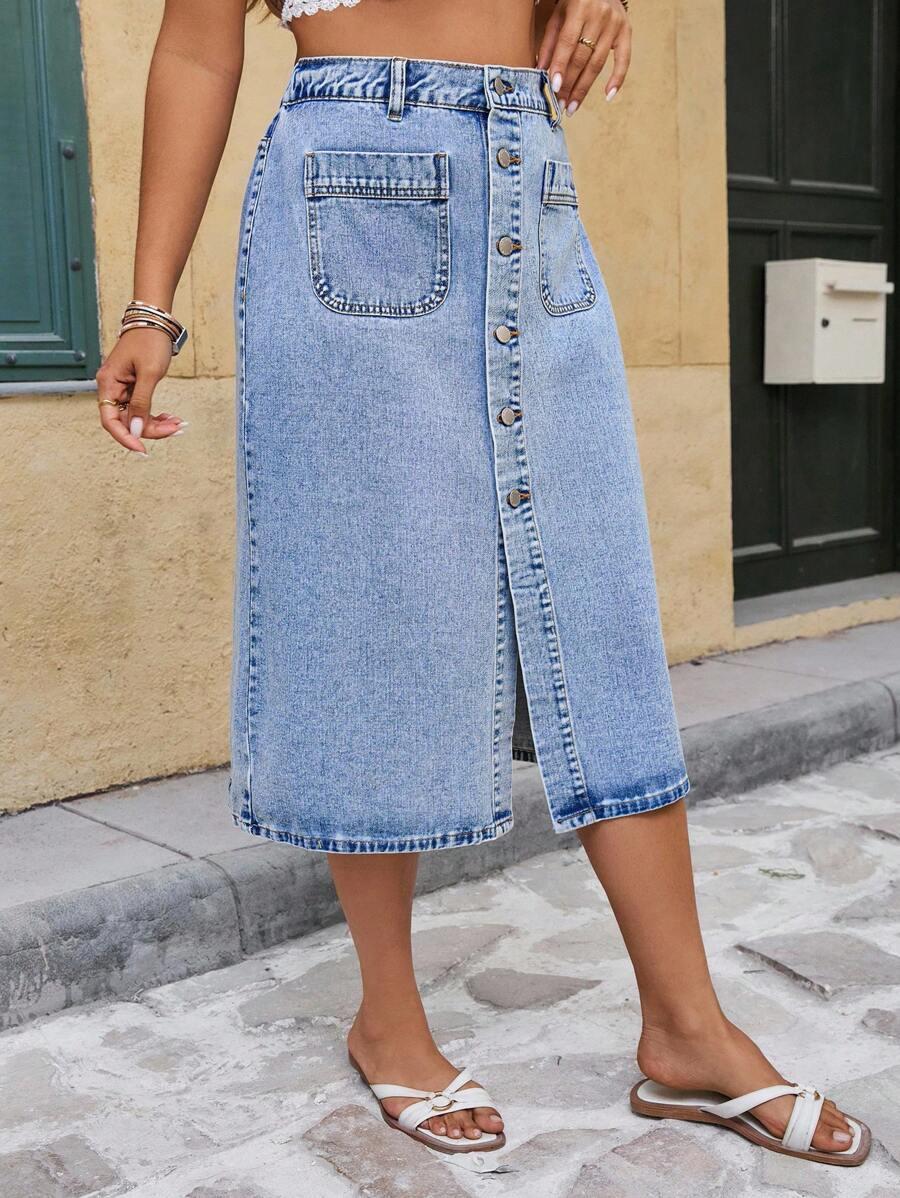 midi spódnica jeans guziki