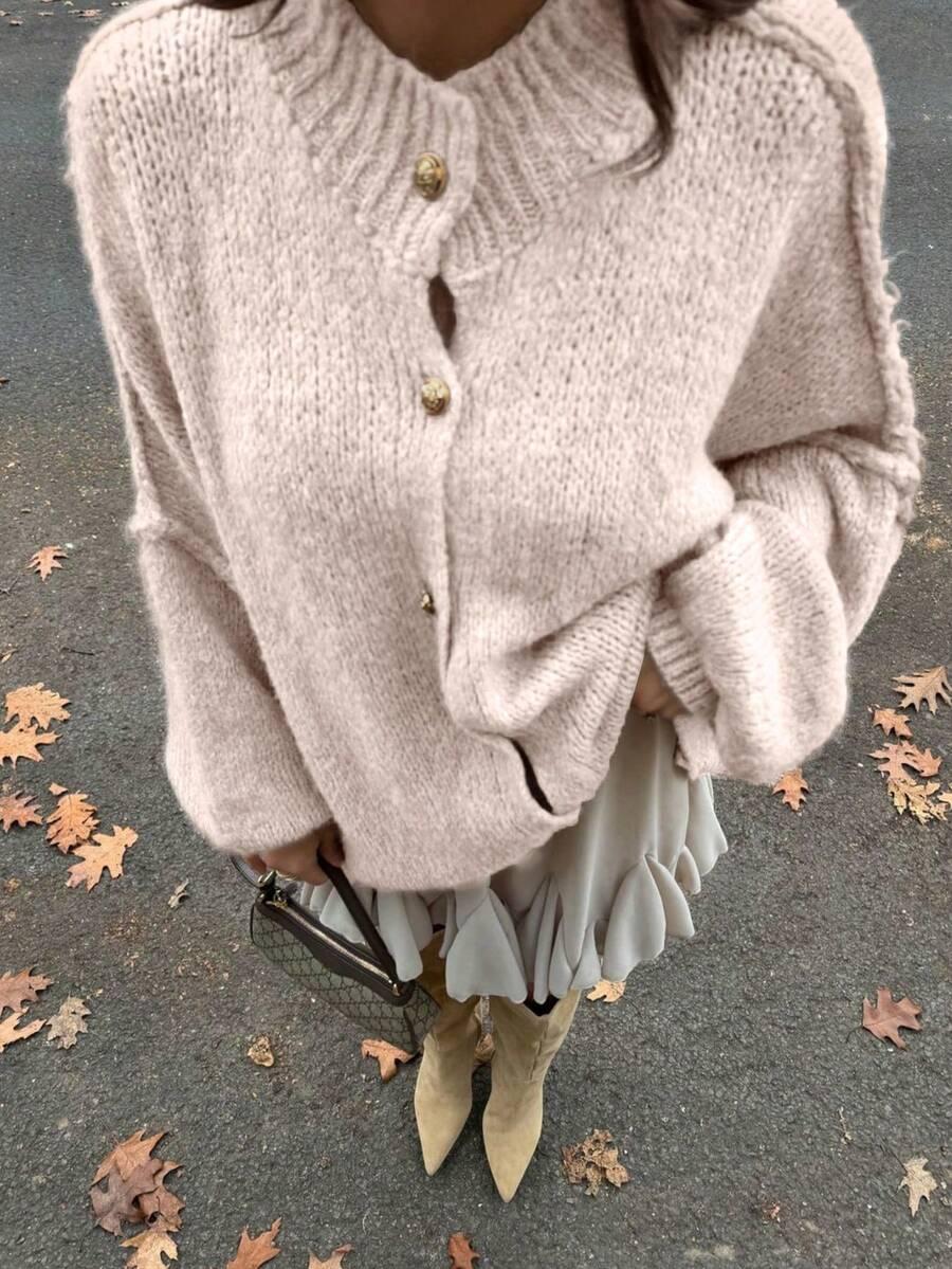 BEŻOWY SWETER KARDIGAN GUZIKI