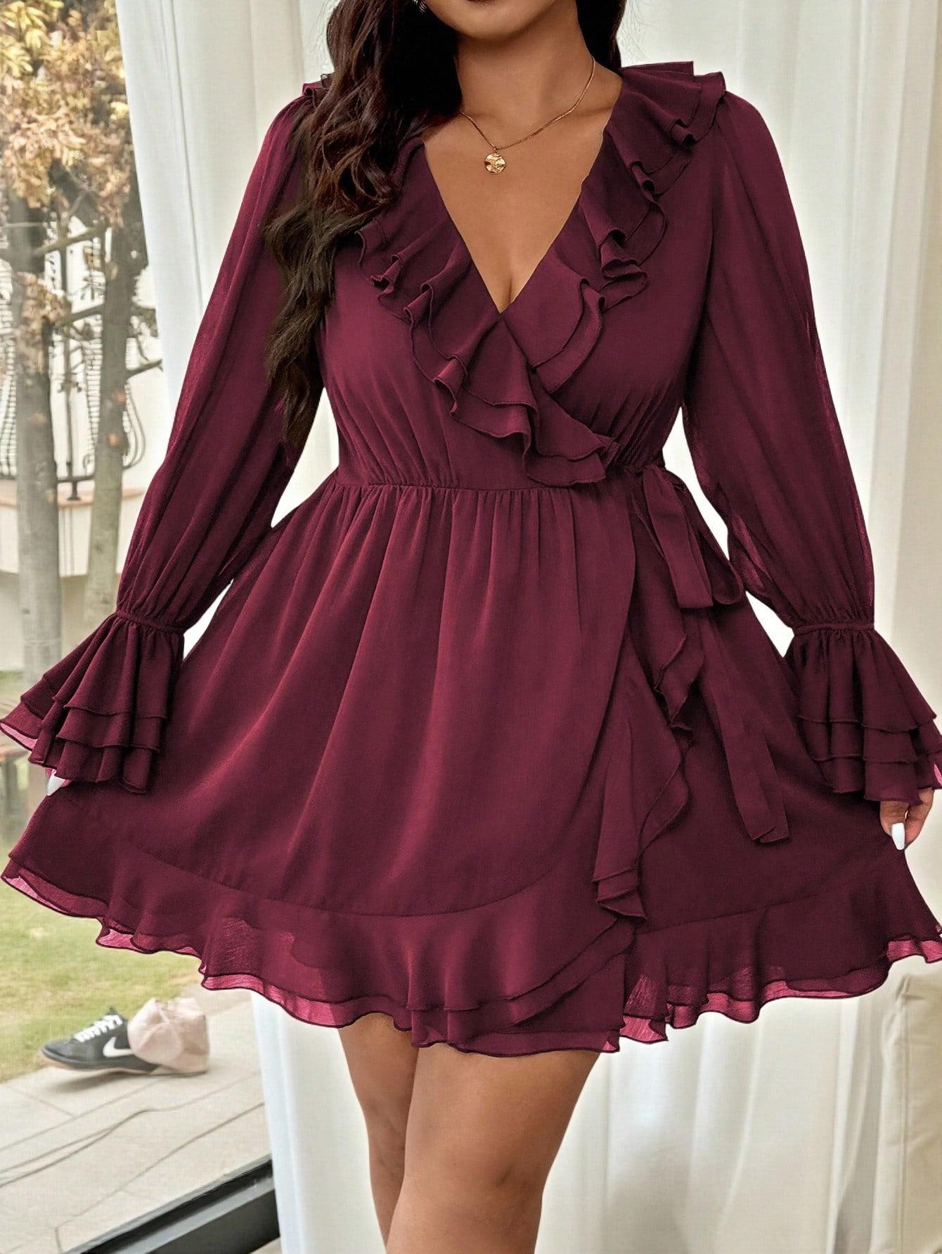 burgundowa mini sukienka 