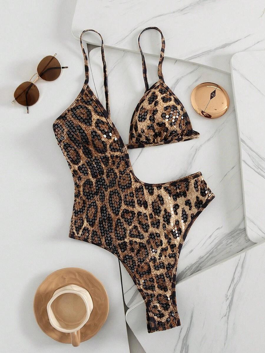 jednoczęściowy strój kąpielowy animal print cekiny