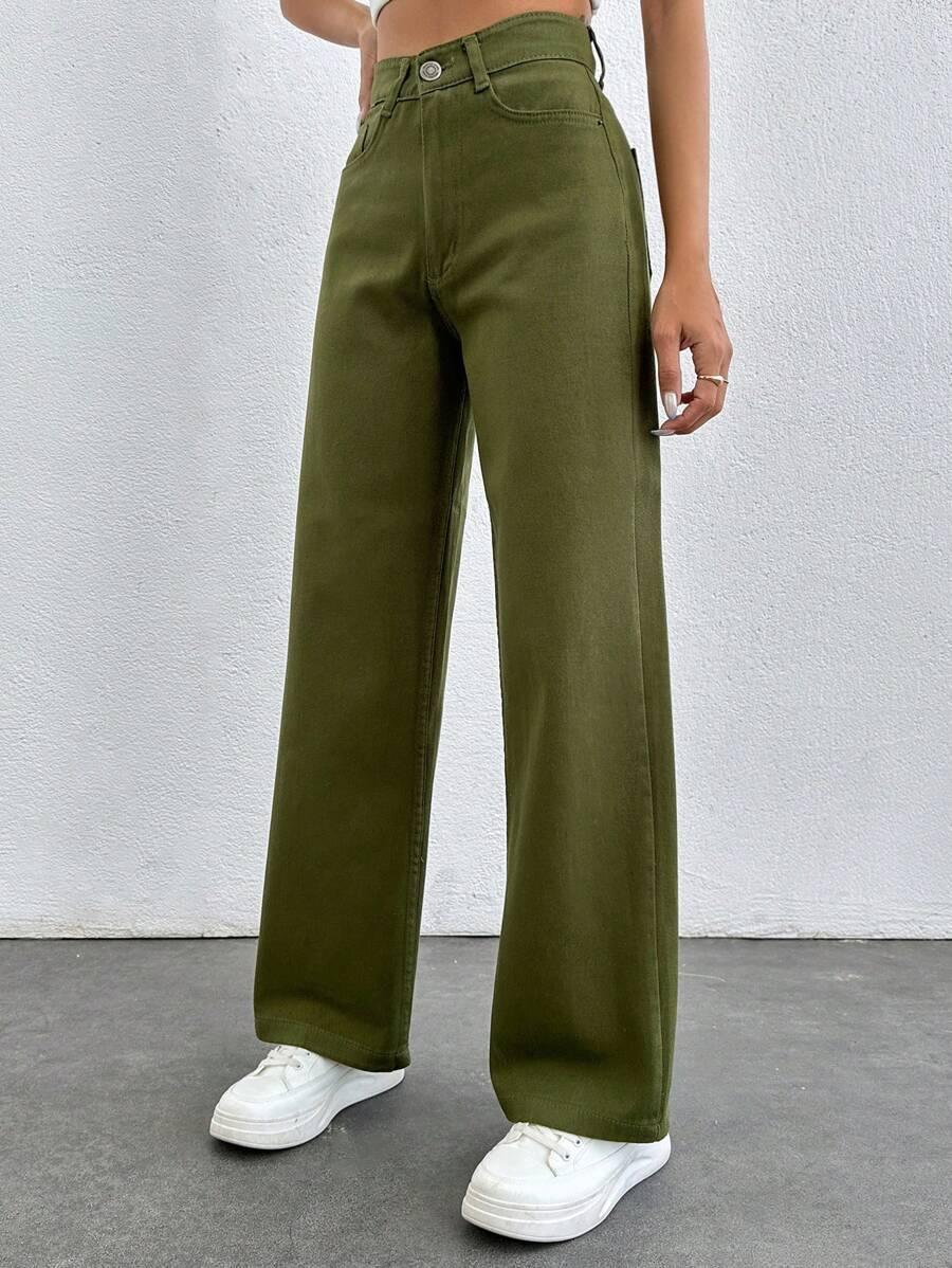 KREMOWE PROSTE SPODNIE JEANS