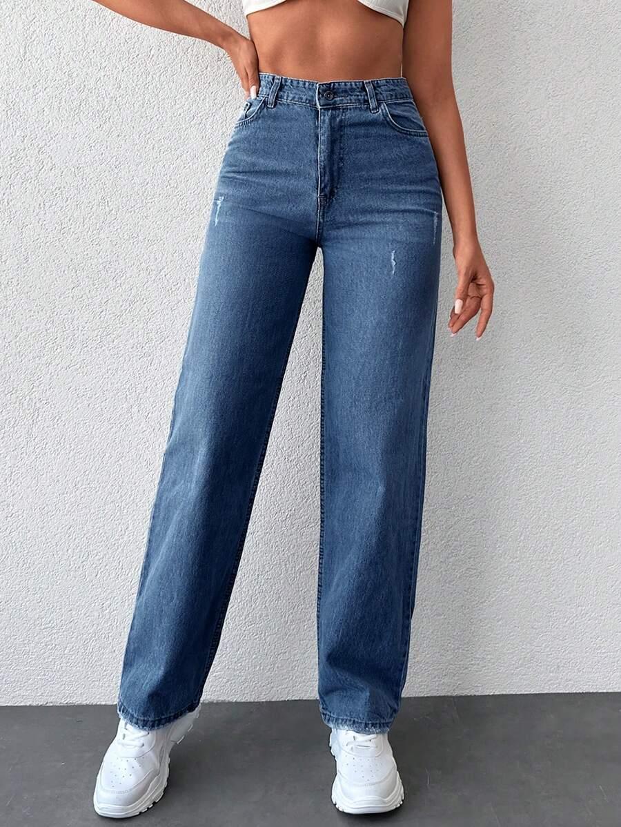 NIEBIESKIE SPODNIE JEANS SZEROKA NOGAWKA