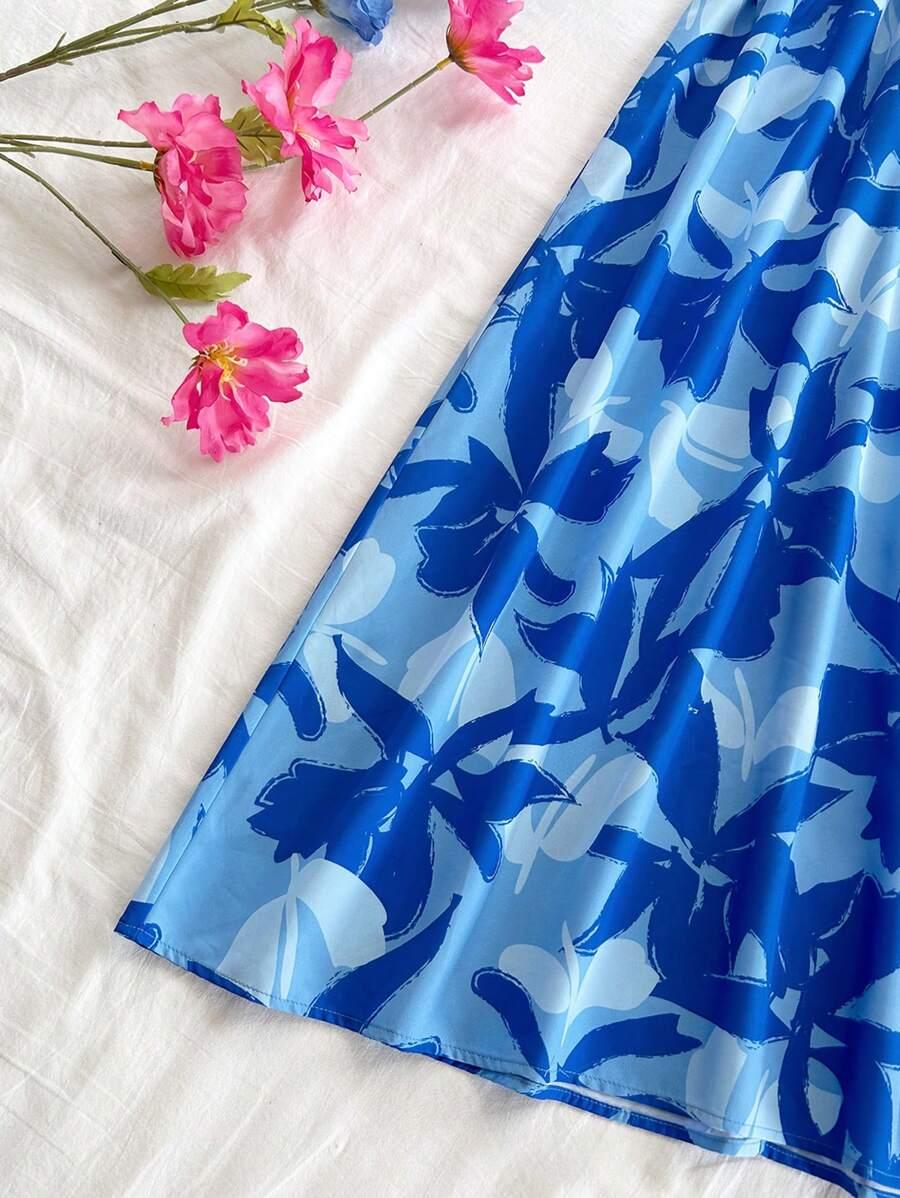 niebieska sukienka print