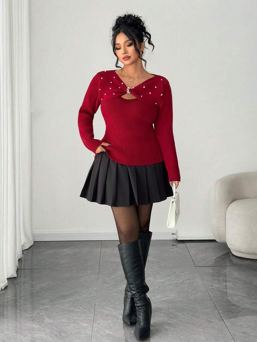 CZERWONY SWETER ZDOBIENIE 