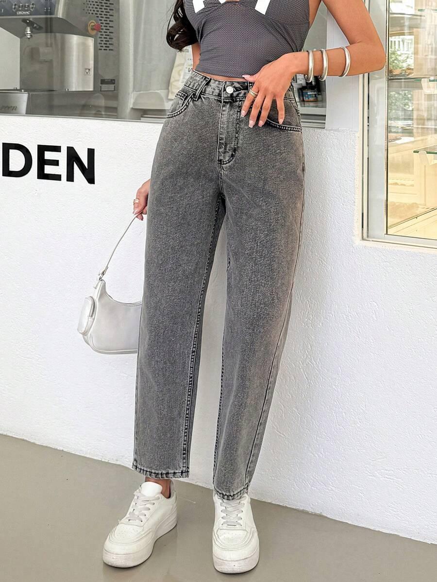 SZARE SPODNIE MOM JEANS