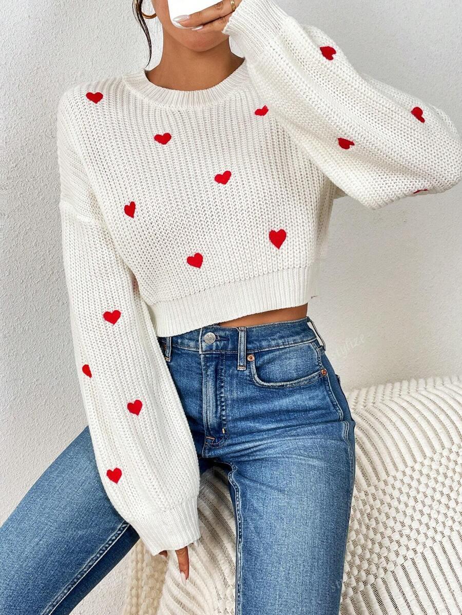 DZIANINOWY SWETER WZÓR SERCA