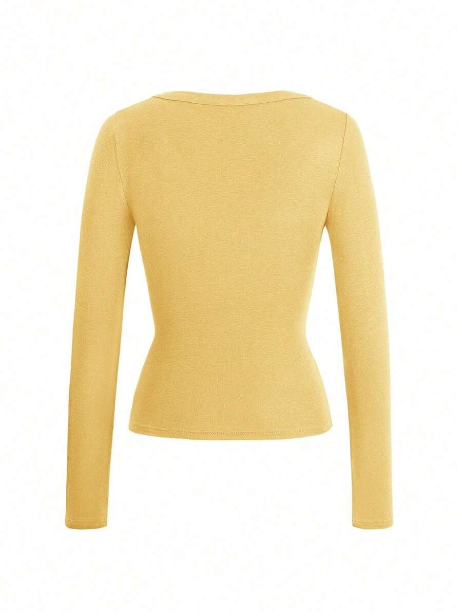 żółty top v neck długi rękaw