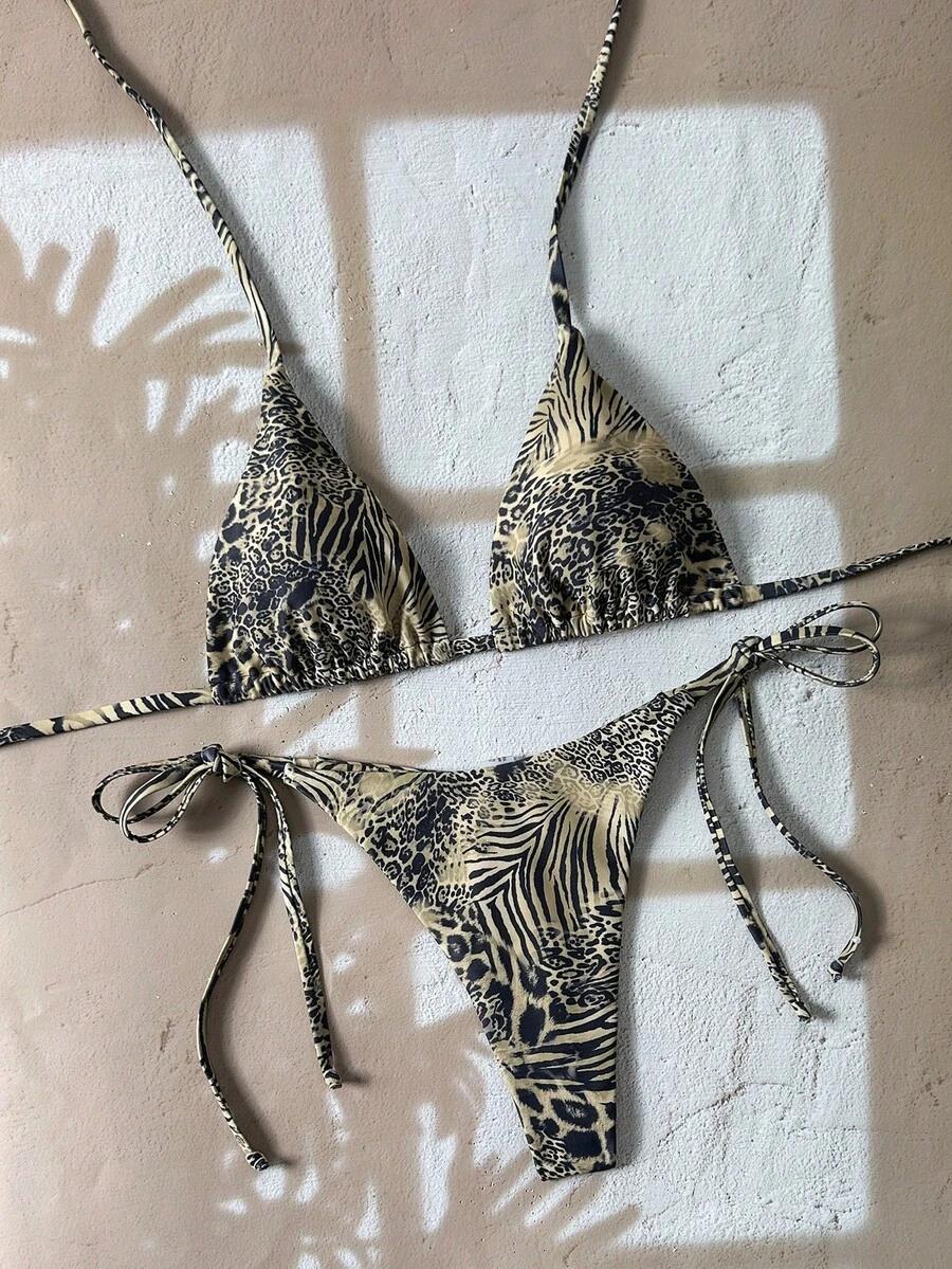 dwuczęściowy strój kąpielowy animal print