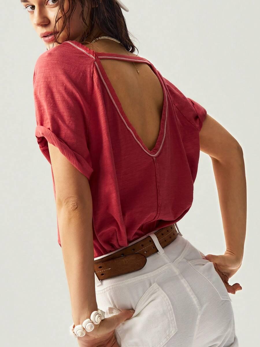bluzka z krótkim rękawem v-neck
