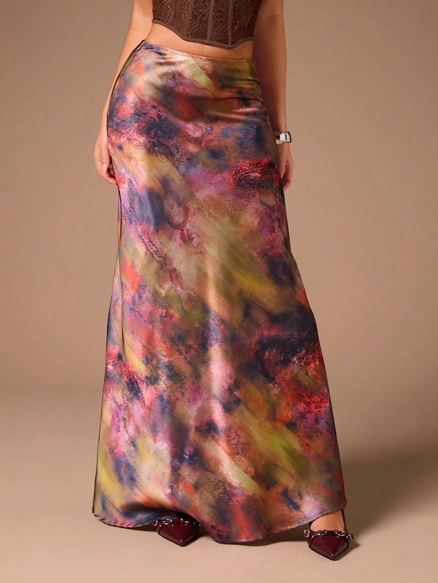 SATYNOWA MAXI SPÓDNICA PRINT