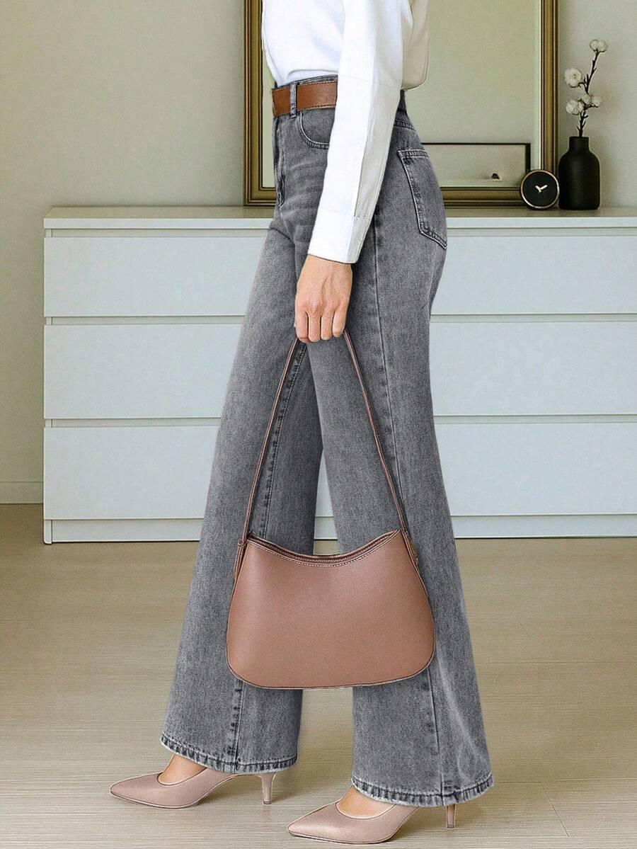 szare spodnie jeans wysoki stan